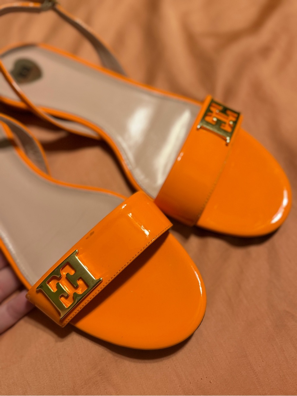 Escada Orange Patent Leather Slingback Sandals size 39.5 - Picture 9 of 9